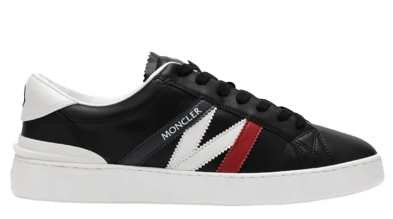 Men's Monaco Leather Logo Sneakers - M In Black