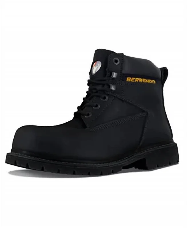 6” Steel Toe Work Boots In Black