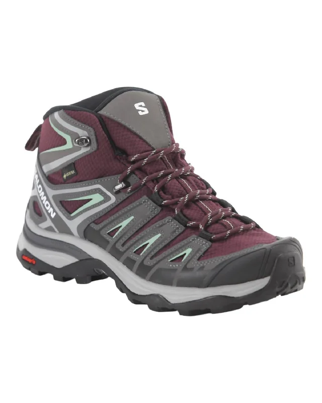 Women's X Ultra Pioneer Mid Hiking Shoes In Wine Tasting/magnet/granite Green