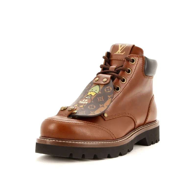 Men's Nigo Oberkampf Ankle Boots Leather with Limited Edition Stripes Monogram Canvas