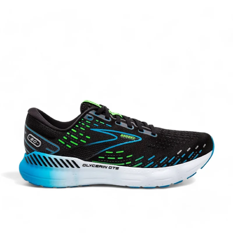 Men's Glycerin Gts 20 Running Shoes In Black/hawiian Ocean/green