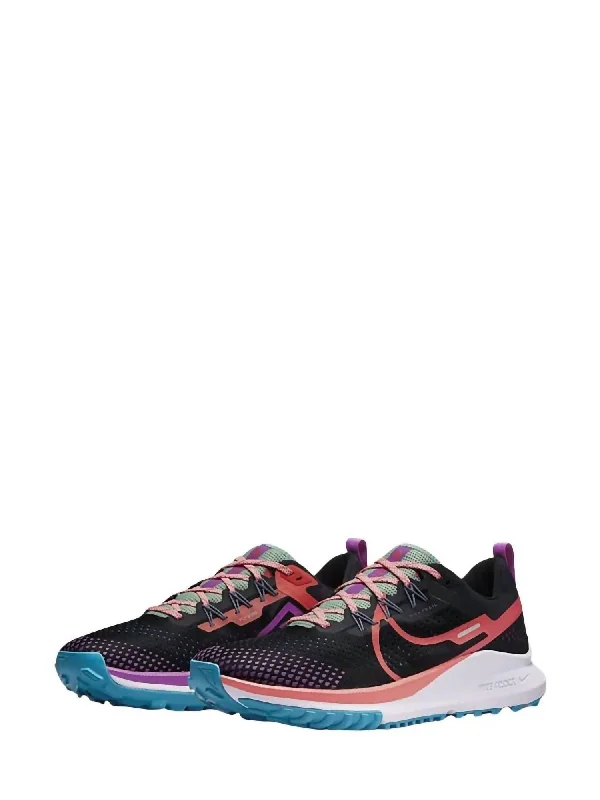 Men's Nike React Pegasus Trail 4 Shoes -D/medium Width In Black/magic Ember/purple