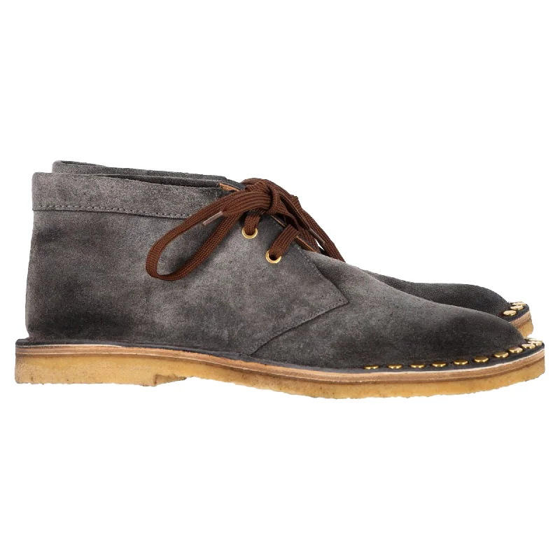 Prada Studded Lace-Up Desert Boots in Grey Suede