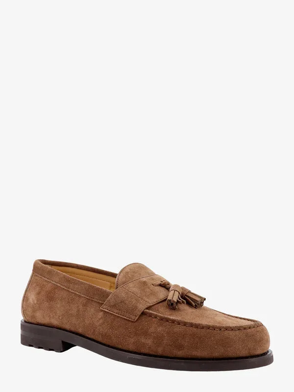 Brunello Cucinelli Mens Suede Tassle Loafers in Chestnut