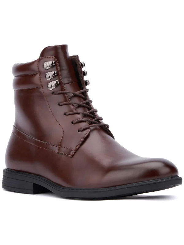 Braylon Mens Faux Leather Round Toe Combat & Lace-up Boots