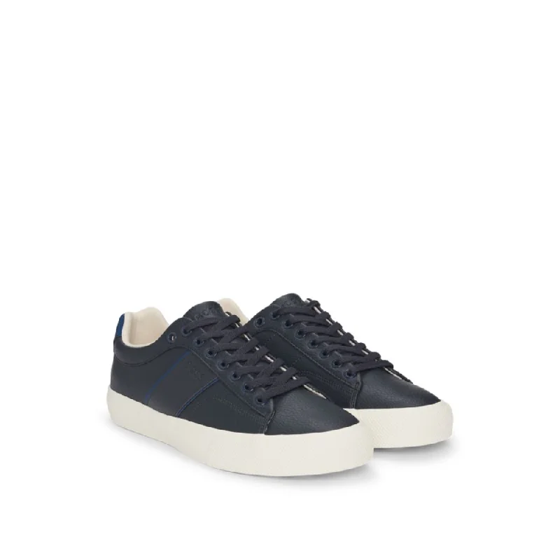 Faux-leather trainers with plain and grained textures