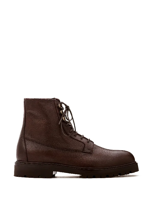 Brunello Cucinelli Mens Pebbled Leather Boots in Brown