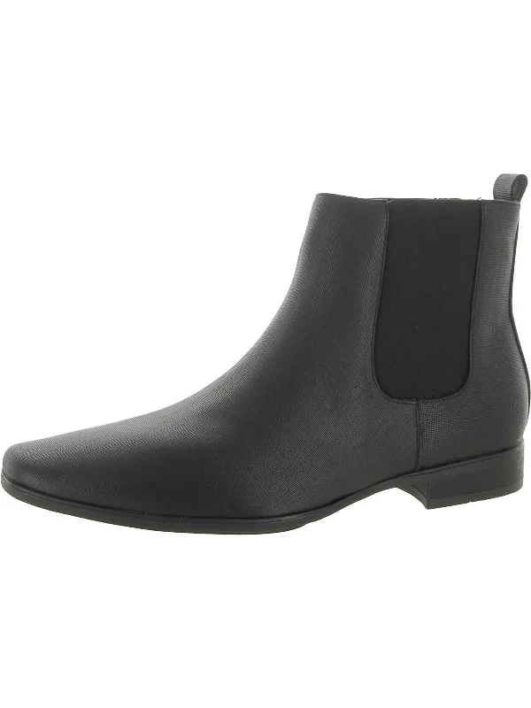 Brayden Mens Faux Leather Embossed Ankle Boots