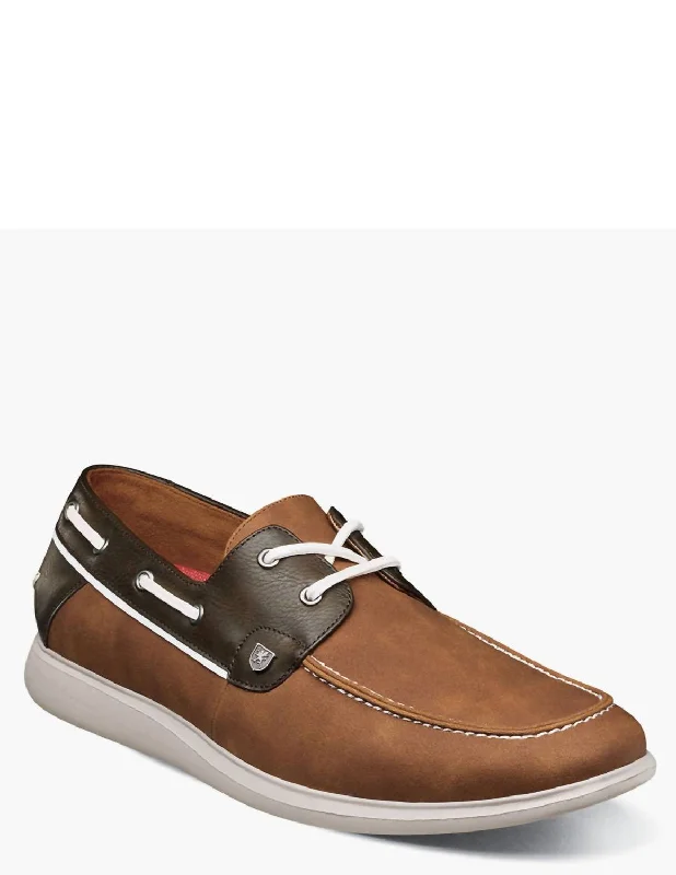 Men's Reid Moc Toe Boat Shoe In Cognac Multi