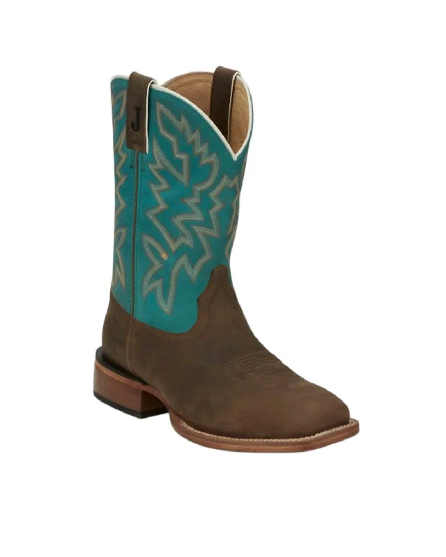 Men's Square Toe Boots In Jackpot Brown/blue