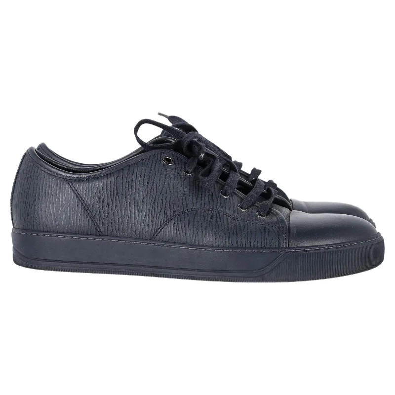 Lanvin Lace-Up Low-Top Sneakers in Navy Blue Leather